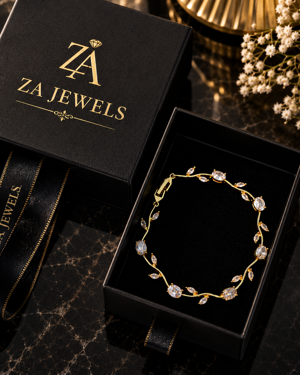 White stone -Tulip Bracelet (Anti-Tarnish)