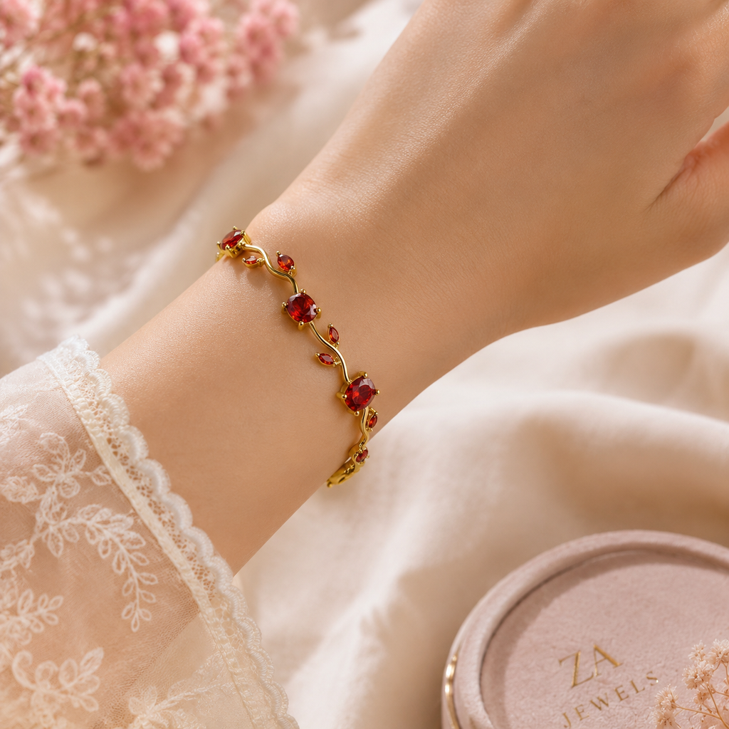 Red stone -Tulip Bracelet (Anti-Tarnish)