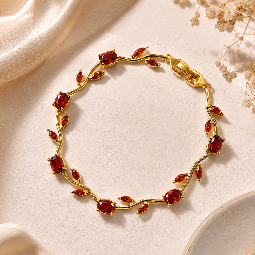 Red stone -Tulip Bracelet (Anti-Tarnish)