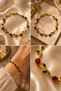 Red & Green-Tulip Bracelet (Anti-Tarnish)
