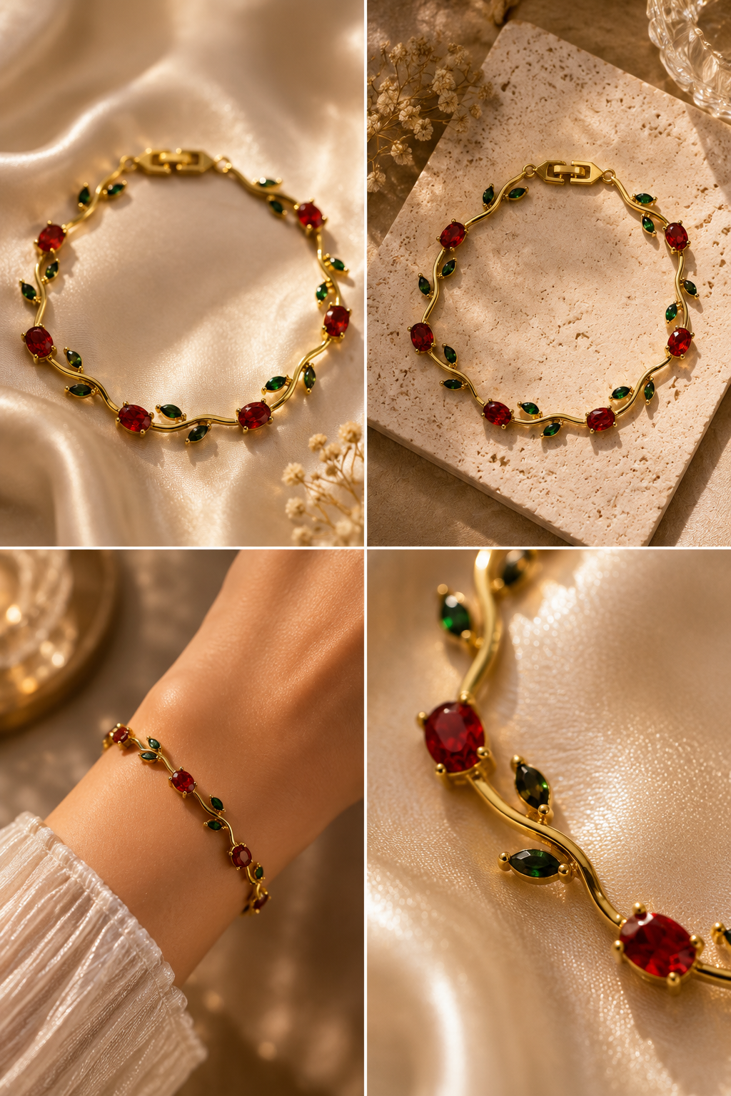 Red & Green-Tulip Bracelet (Anti-Tarnish)