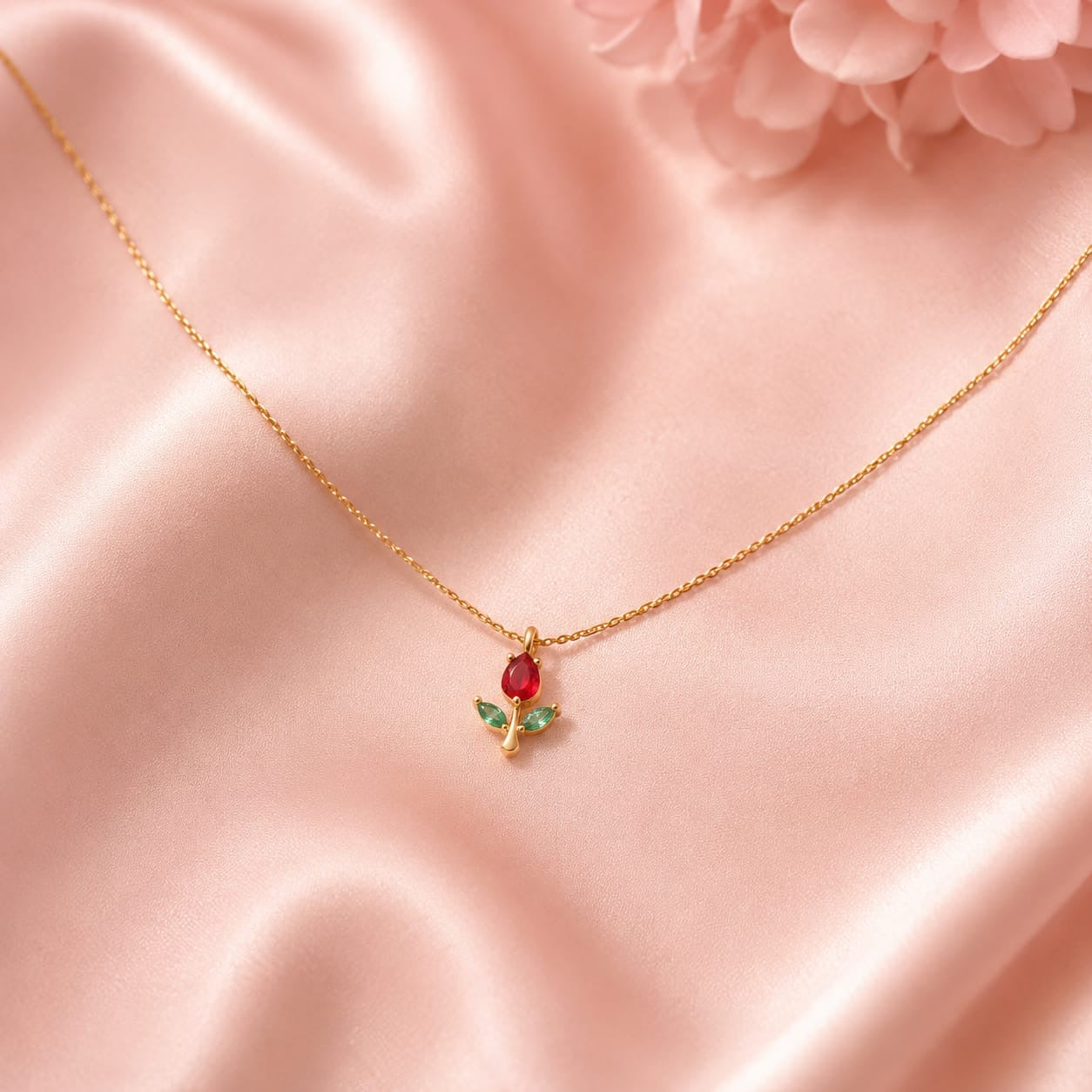 Minimal Red tulip necklace Anti-Tarnish