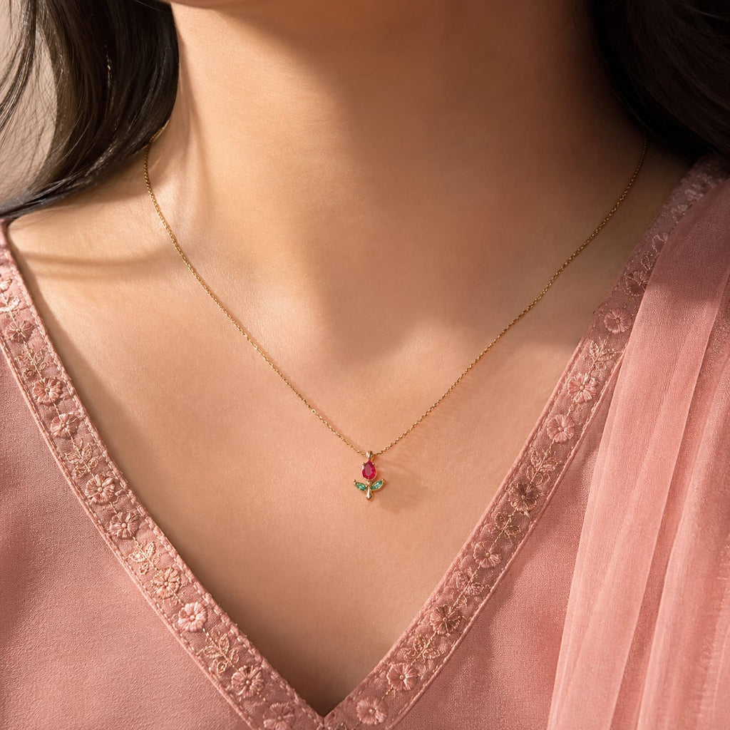 Minimal Red tulip necklace Anti-Tarnish