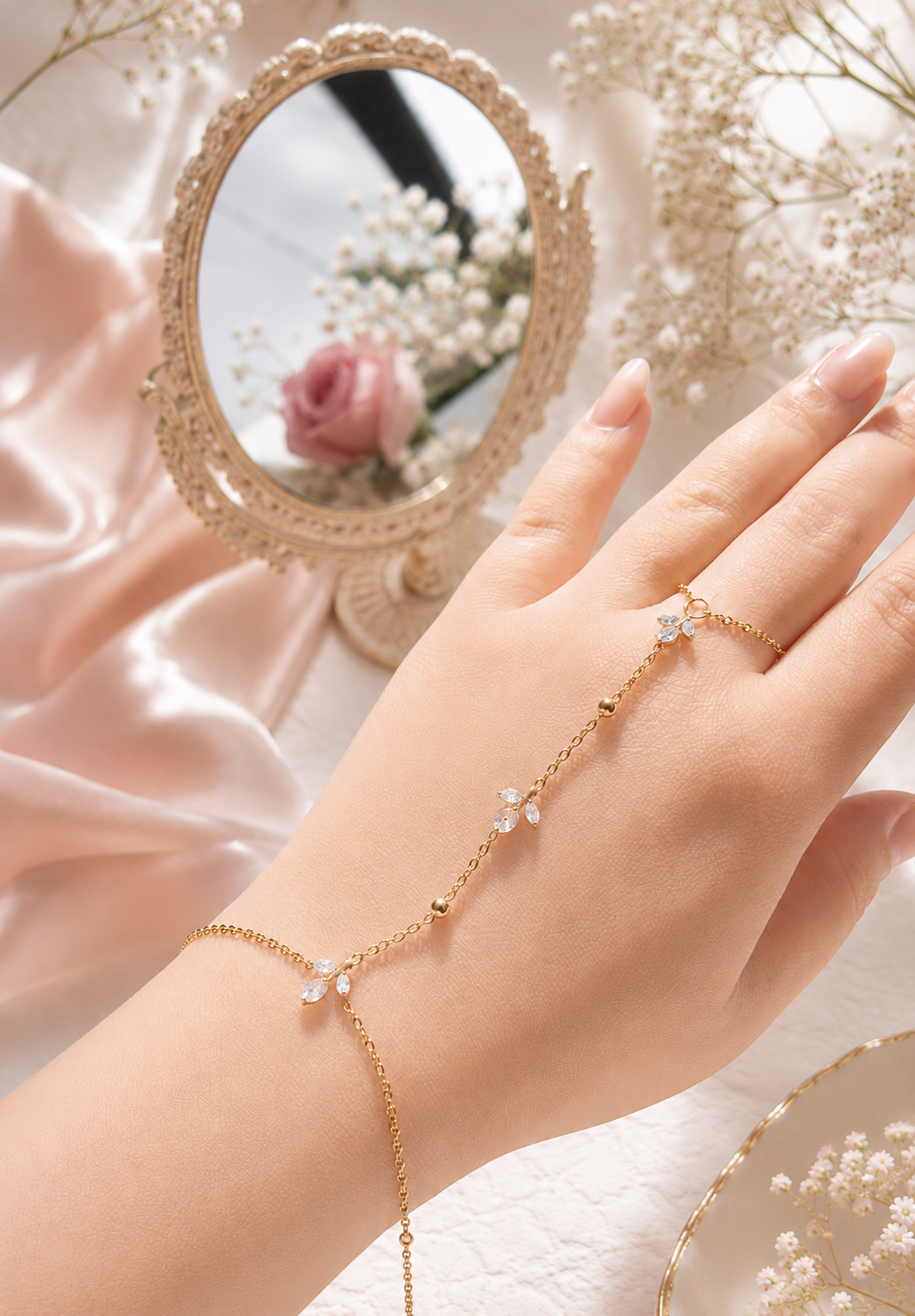 Pink tulip hand chain white