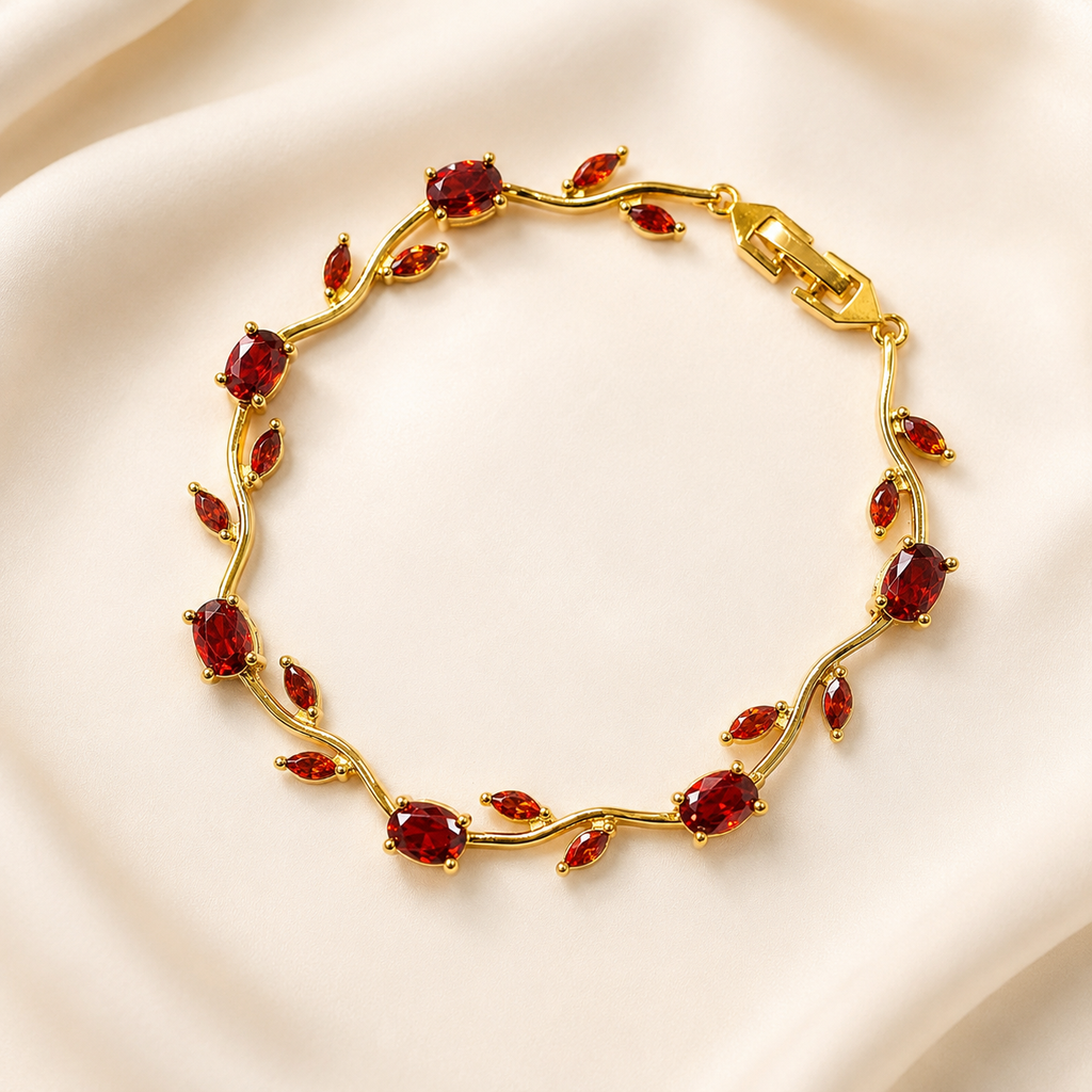 Red stone -Tulip Bracelet (Anti-Tarnish)