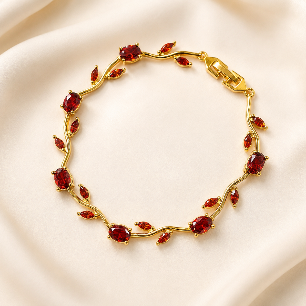 Red stone -Tulip Bracelet (Anti-Tarnish)