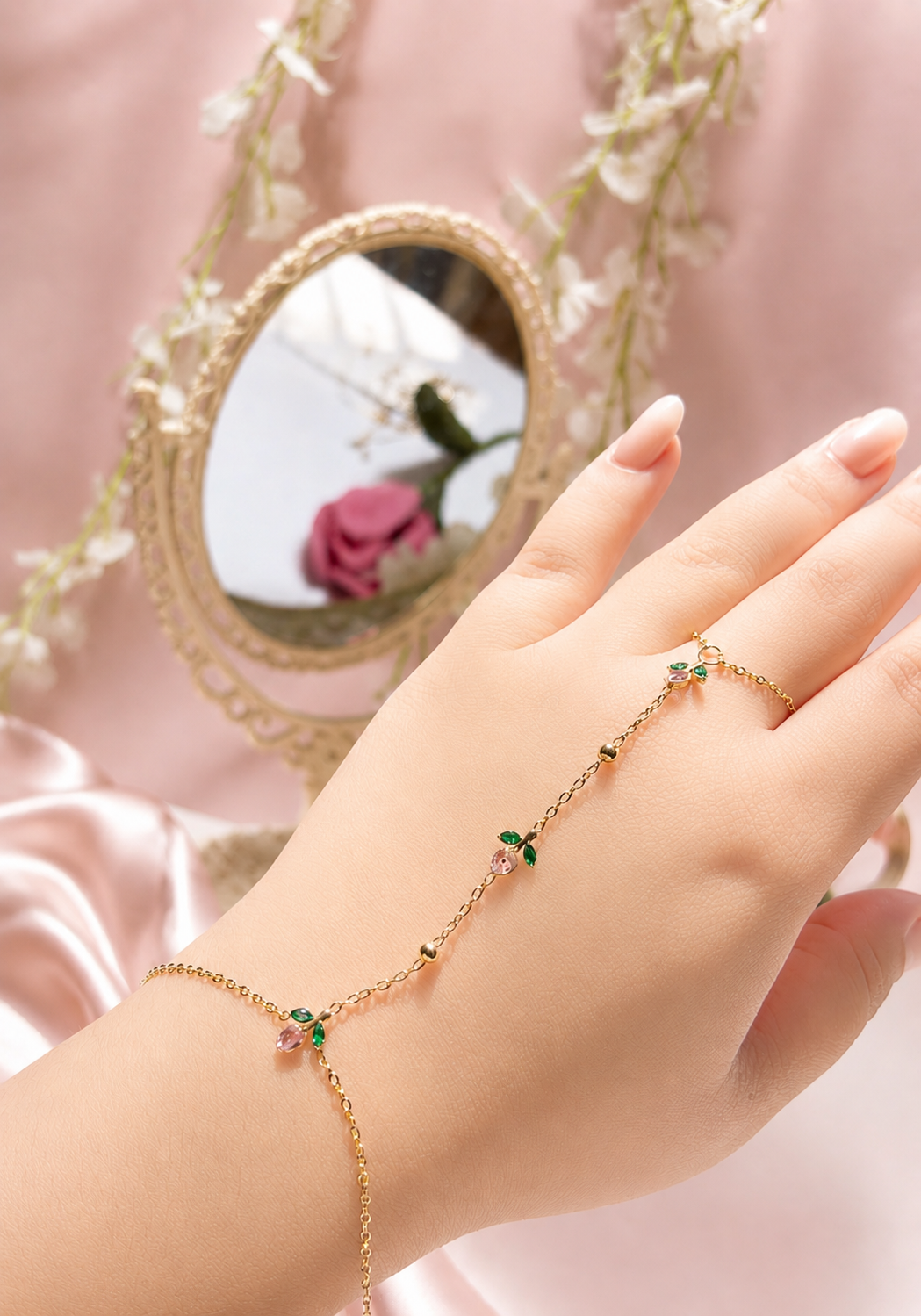 Pink tulip hand chain