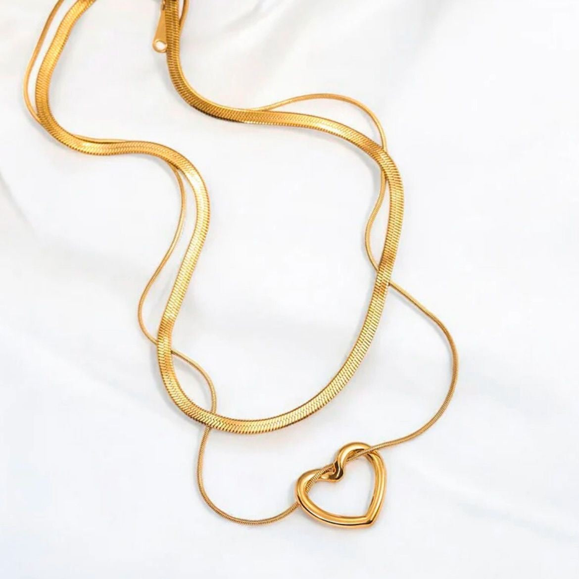 Layered open heart necklace