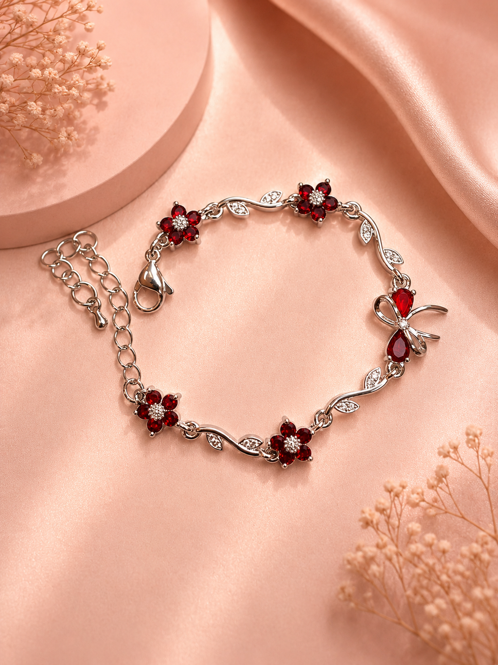 Bow Bracelet ( Red with silver)