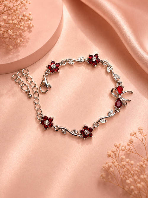 Bow Bracelet ( Red with silver)
