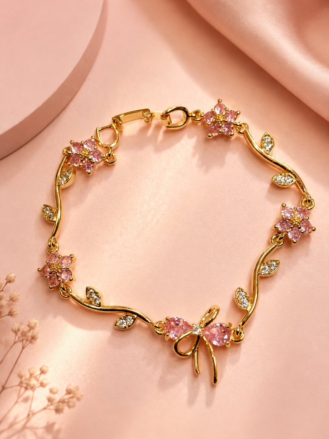 Blush Bow Bracelet (Adjustable Size)