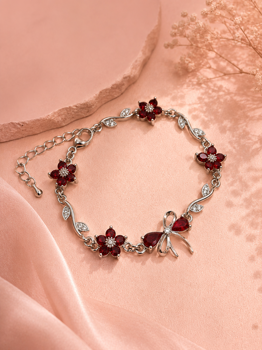 Bow Bracelet ( Red with silver)