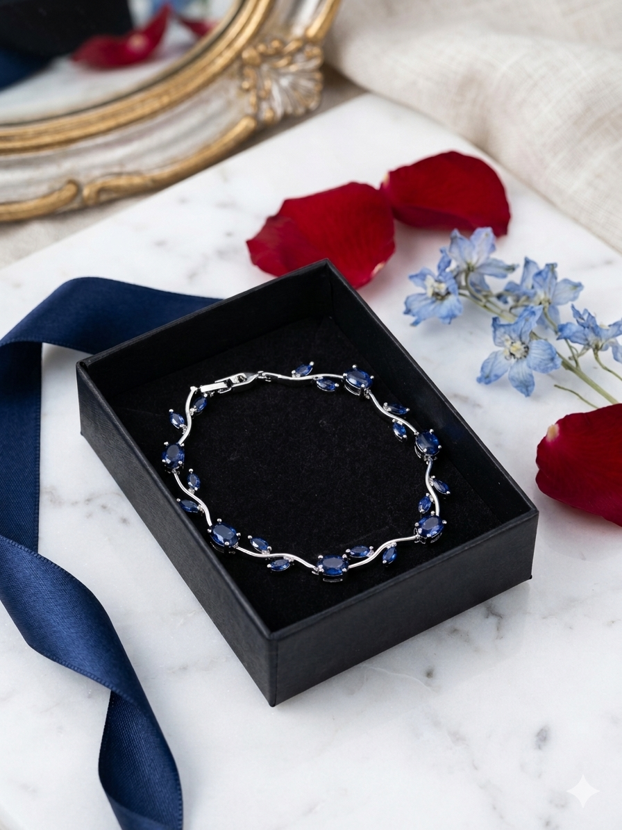 Blue stone -Tulip Bracelet (Anti-Tarnish)