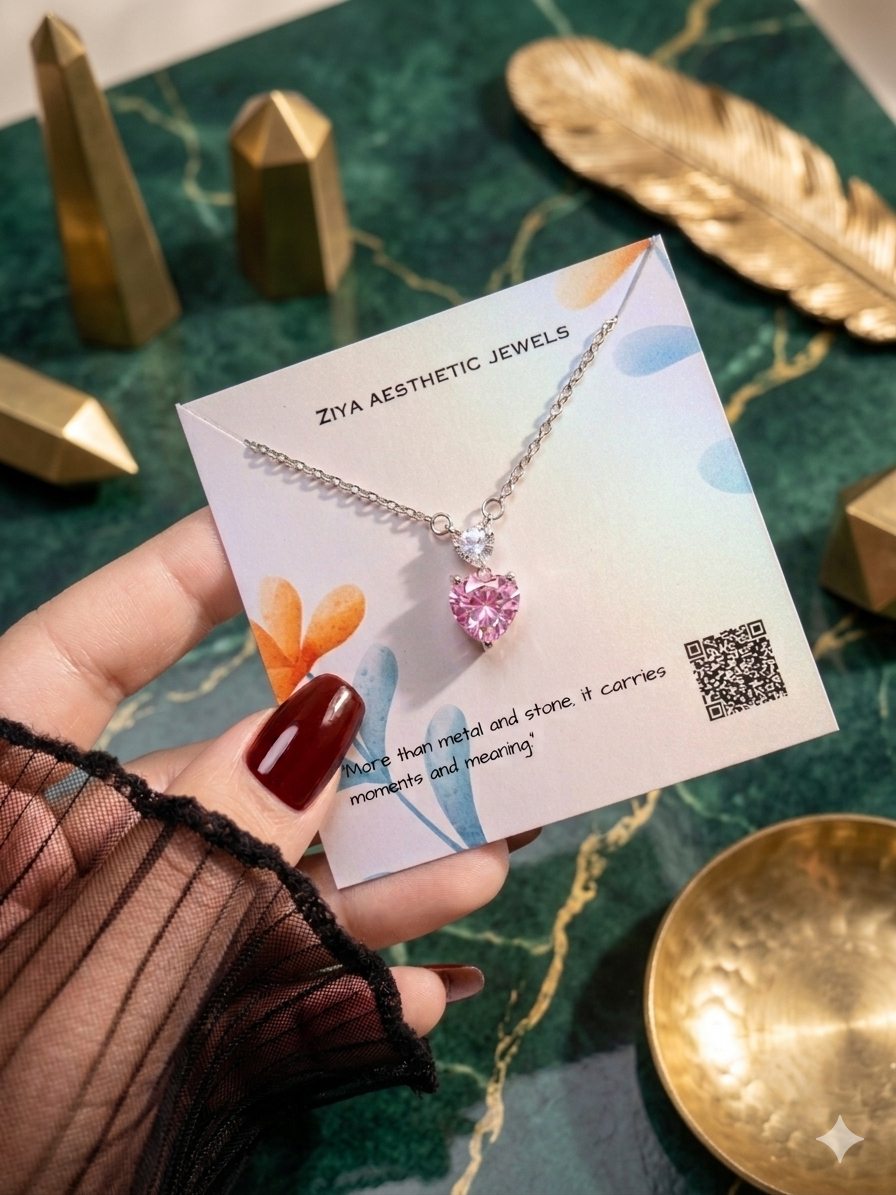 Pink heart dual stone necklace
