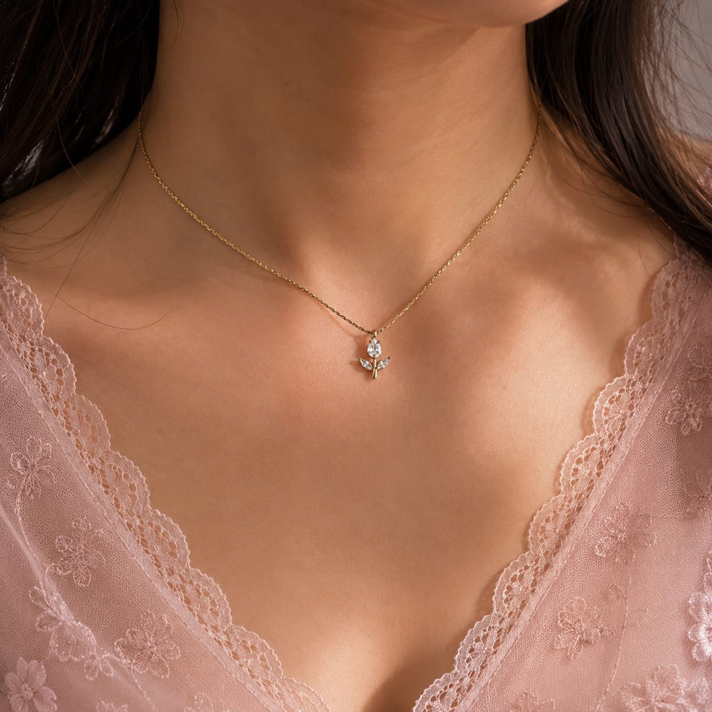 Minimal white tulip necklace Anti-Tarnish
