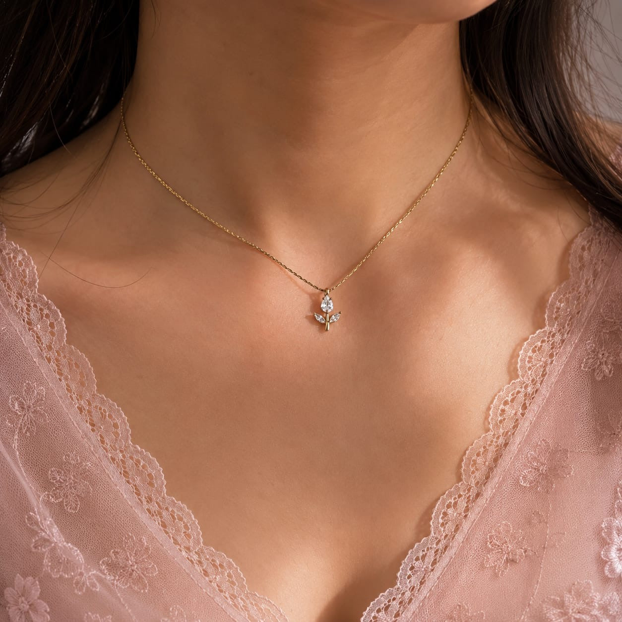 Minimal white tulip necklace Anti-Tarnish