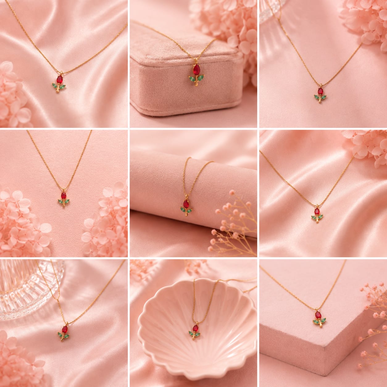 Minimal Red tulip necklace Anti-Tarnish